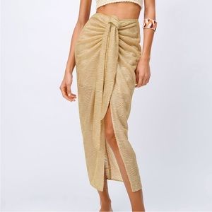 NWT-Zara Midi Knotted Skirt-Gold-Size L